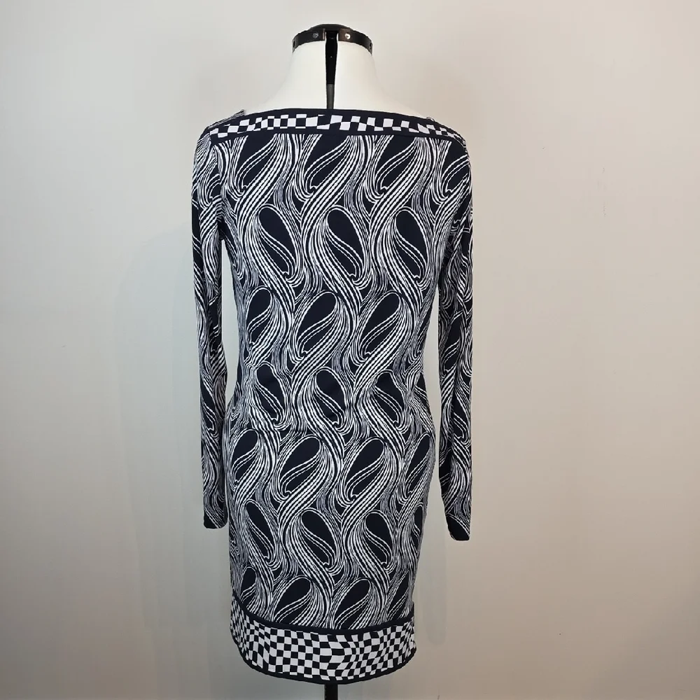 Michael Michael Kors Navy and White Abstract Print Long Sleeve Dress Small - Picture 7 of 8